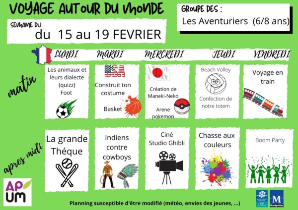 _activités aventurier du 15 au 19