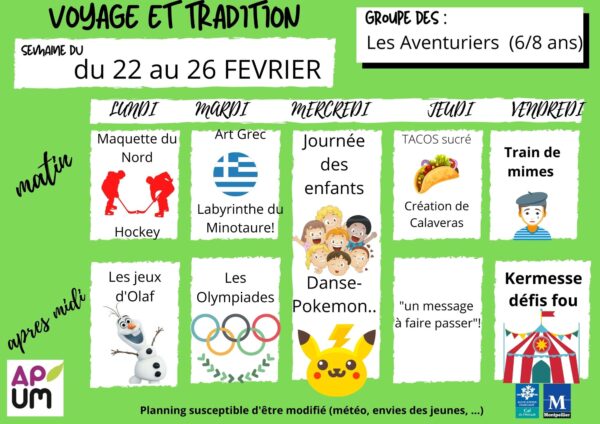 _ activités aventurier du 22 au 26 fevrier